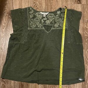Lucky Brand Olive Embroidered Blouse